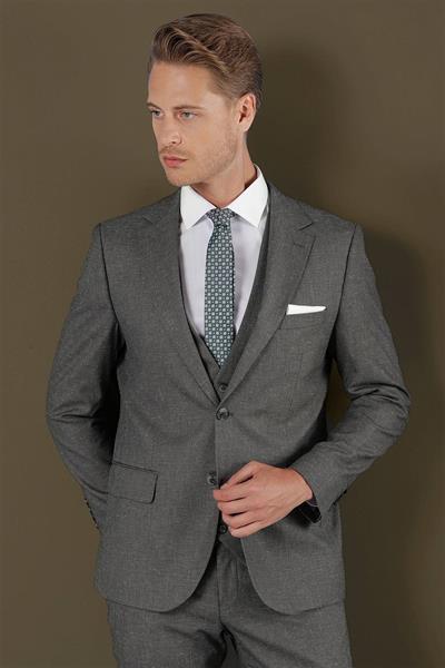 TK 873 Slim Fit Koyu Gri Klasik Takım Elbise