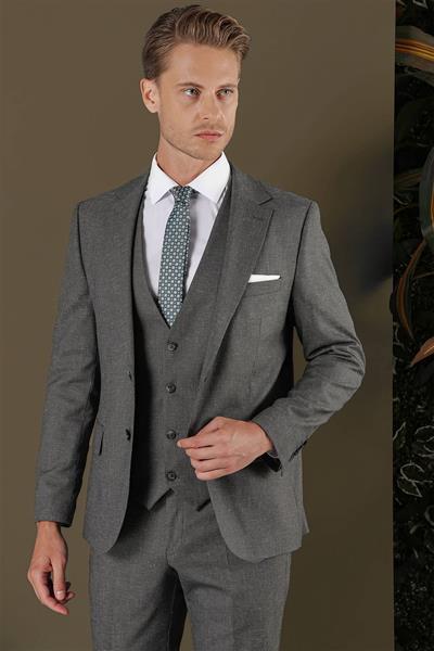 TK 873 Slim Fit Koyu Gri Klasik Takım Elbise