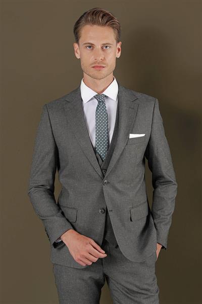 TK 873 Slim Fit Koyu Gri Klasik Takım Elbise