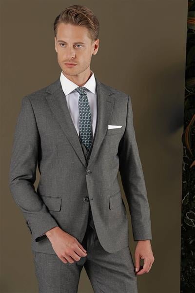 TK 873 Slim Fit Koyu Gri Klasik Takım Elbise