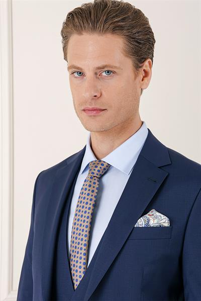 Tk 890 Slim Fit Düz Esnek Yelekli Klasik Lacivert Takım Elbise 