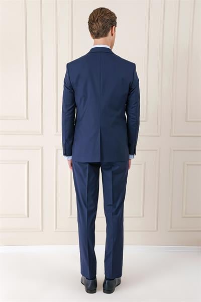 Tk 890 Slim Fit Düz Esnek Yelekli Klasik Lacivert Takım Elbise 