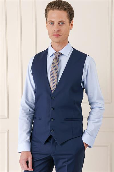 Tk 890 Slim Fit Düz Esnek Yelekli Klasik Lacivert Takım Elbise 