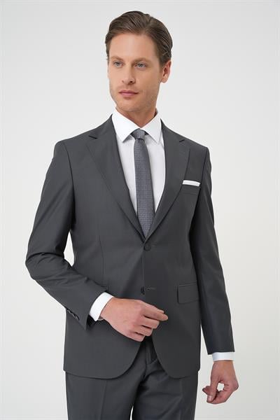 Tk 892 Slim Fit Düz Klasik Füme Takım Elbise 