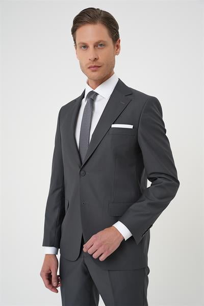 Tk 892 Slim Fit Düz Klasik Füme Takım Elbise 