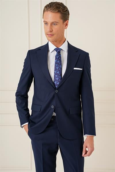 Tk 892 Slim Fit Düz Klasik Lacivert Takım Elbise 
