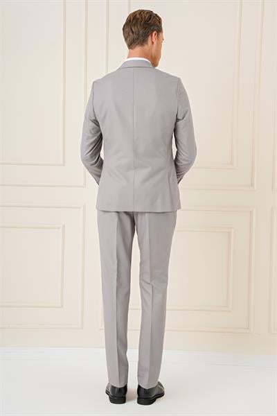 Tk 893 Slim Fit Jakarlı Çift Yırtmaç Klasik Gri Takım Elbise