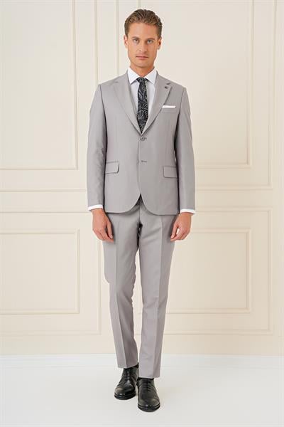 Tk 893 Slim Fit Jakarlı Çift Yırtmaç Klasik Gri Takım Elbise
