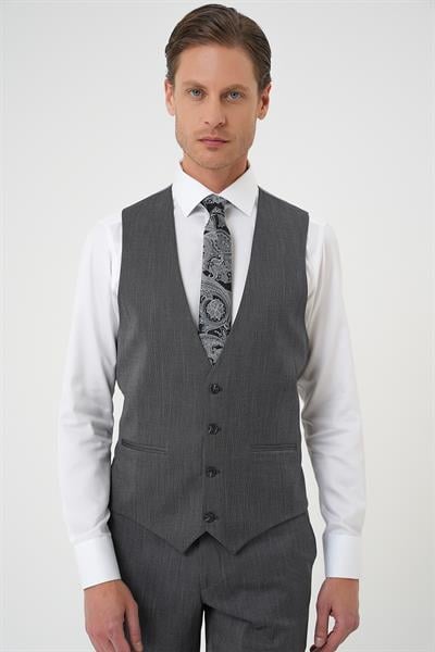 Tk 897 Slim Fit Esnek Yelekli Klasik Füme Takım Elbise