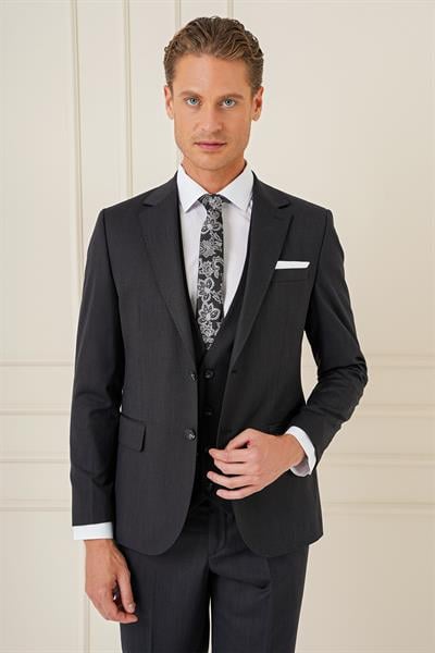 Tk 897 Slim Fit Esnek Yelekli Klasik Siyah Takım Elbise