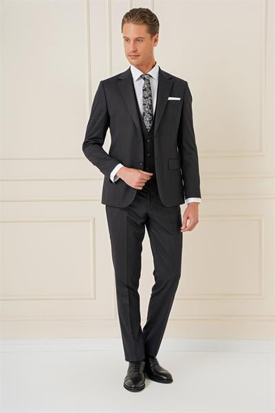 Tk 897 Slim Fit Esnek Yelekli Klasik Siyah Takım Elbise