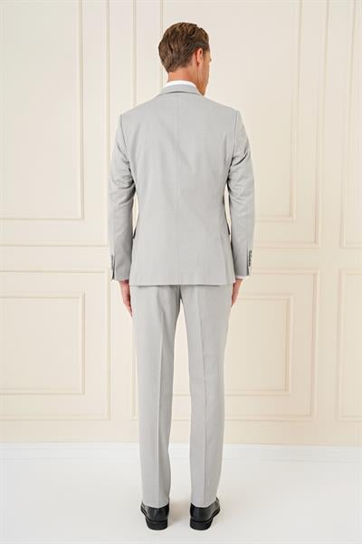 Tk 898 Slim Fit Dokulu Çift Yırtmaç Yelekli Klasik Gri Takım Elbise