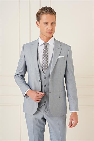 TK 903 Slim Fit Gri Klasik Takım Elbise