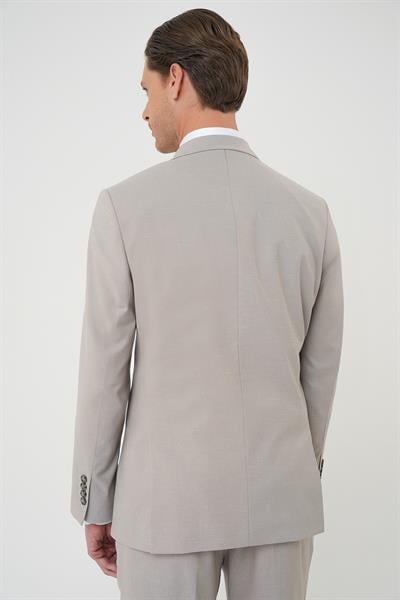 Tk 914 Slim Fit Çift Yırtmaç Keten Karışımlı Yelekli Klasik Taş Takım Elbise 