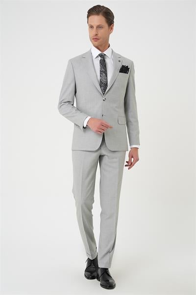 Tk 915 Slim Fit Çift Yırtmaç Dokulu Esnek Klasik Gri Takım Elbise