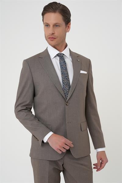 Tk 915 Slim Fit Çift Yırtmaç Dokulu Esnek Klasik Vizon Takım Elbise