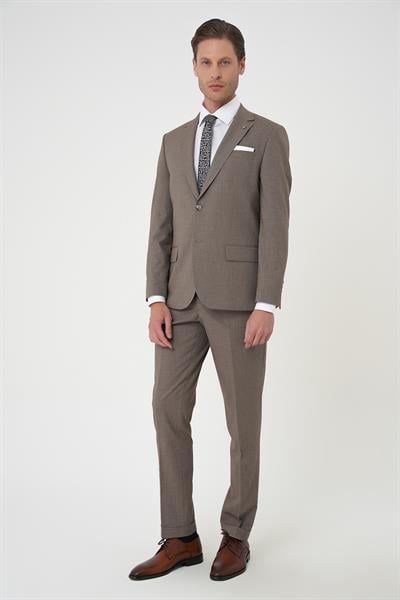 Tk 915 Slim Fit Çift Yırtmaç Dokulu Esnek Klasik Vizon Takım Elbise