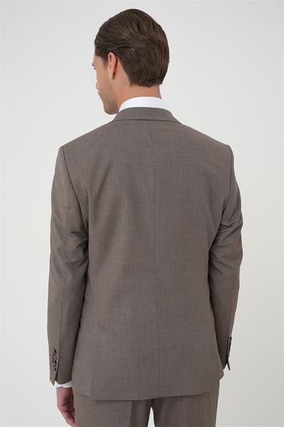 Tk 915 Slim Fit Çift Yırtmaç Dokulu Esnek Klasik Vizon Takım Elbise