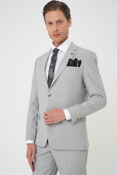 Tk 915 Slim Fit Çift Yırtmaç Dokulu Esnek Klasik Gri Takım Elbise