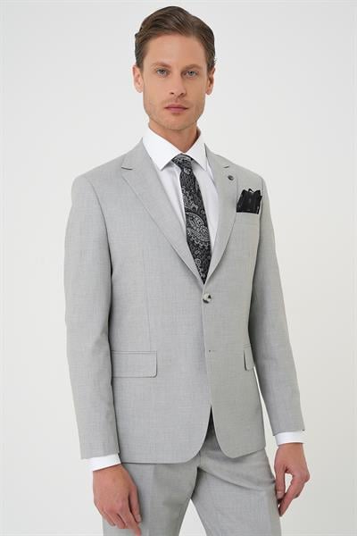 Tk 915 Slim Fit Çift Yırtmaç Dokulu Esnek Klasik Gri Takım Elbise