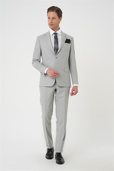 Tk 915 Slim Fit Çift Yırtmaç Dokulu Esnek Klasik Gri Takım Elbise