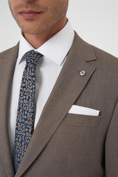 Tk 915 Slim Fit Çift Yırtmaç Dokulu Esnek Klasik Vizon Takım Elbise