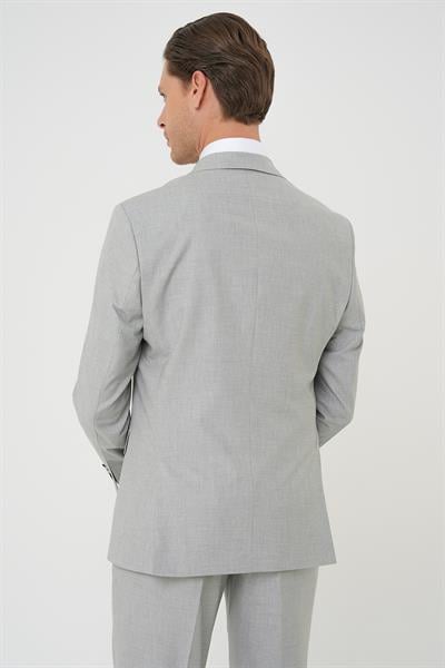 Tk 915 Slim Fit Çift Yırtmaç Dokulu Esnek Klasik Gri Takım Elbise
