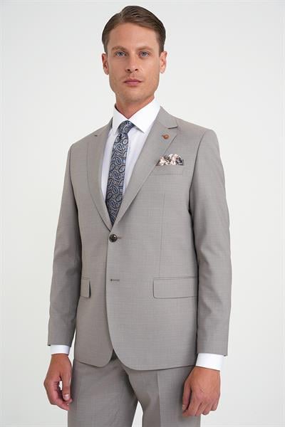 Tk 916 Slim Fit Çift Yırtmaç Esnek Yelekli Klasik Bej Takım Elbise