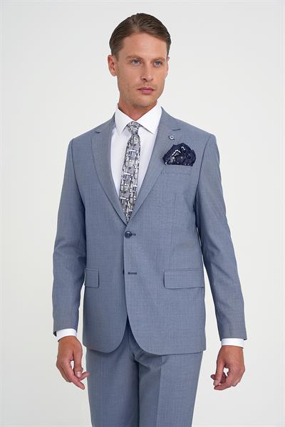 Tk 916 Slim Fit Çift Yırtmaç Esnek Yelekli Klasik Havacı Mavi Takım Elbise