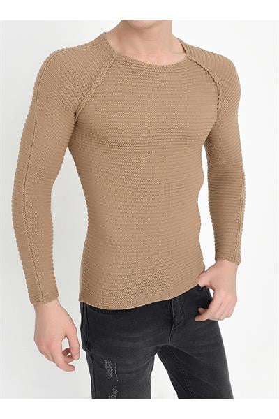 TR 807 Slim Fit Bej O Yaka Triko