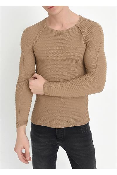 TR 807 Slim Fit Bej O Yaka Triko