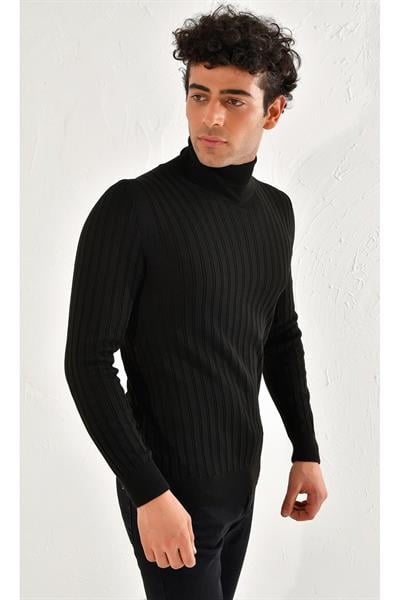 TR 813 Slim Fit Siyah Balıkçı Triko