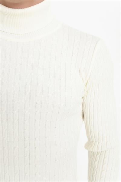 TR 814 Slim Fit Ekru Balıkçı Triko