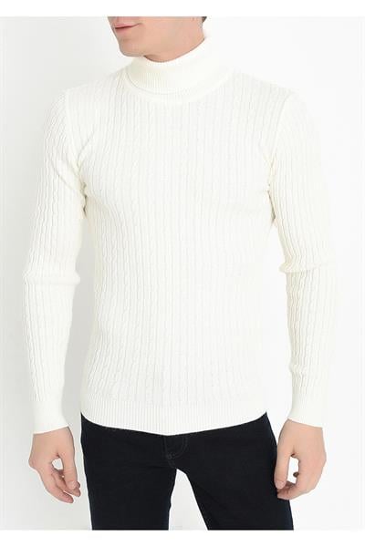 TR 814 Slim Fit Ekru Balıkçı Triko