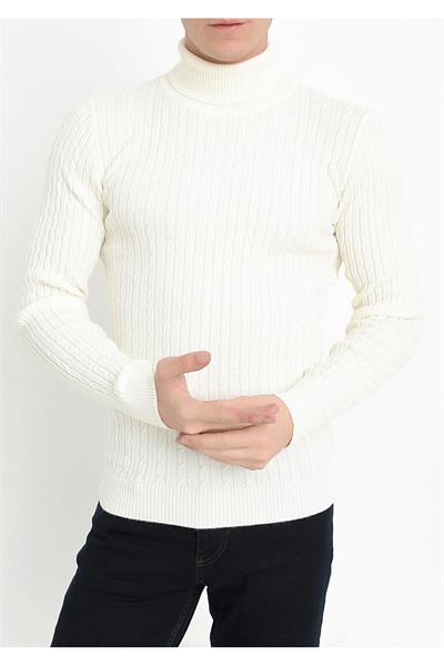 TR 814 Slim Fit Ekru Balıkçı Triko