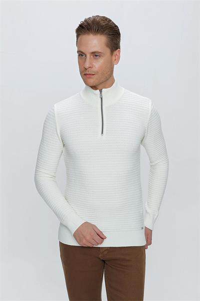 TR 845 Slim Fit Ekruorj Klasik Triko