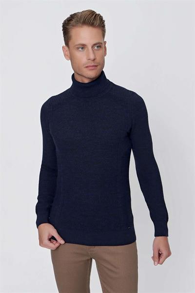 TR 847 Slim Fit Lacivert Klasik Triko