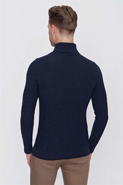 TR 847 Slim Fit Lacivert Klasik Triko