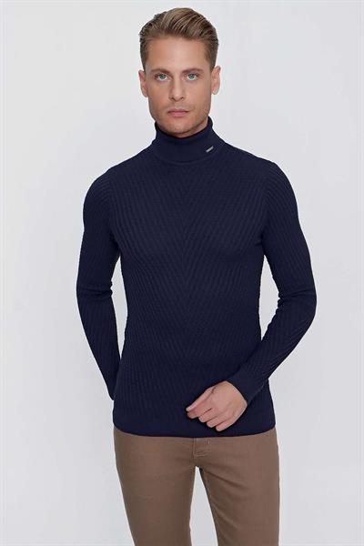 TR 848 Slim Fit Lacivert Klasik Triko