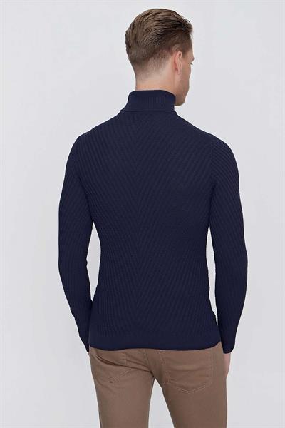 TR 848 Slim Fit Lacivert Klasik Triko