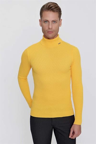 TR 848 Slim Fit Sarı Klasik Triko