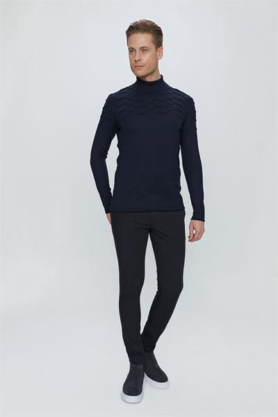 TR 851 Slim Fit Lacivert Klasik Triko