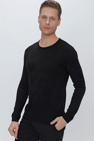 TR 853 Slim Fit Siyah Klasik Triko