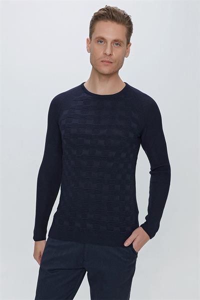 TR 854 Slim Fit Lacivert Klasik Triko
