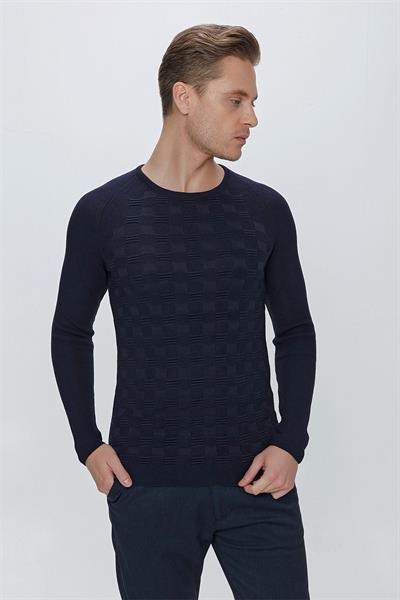 TR 854 Slim Fit Lacivert Klasik Triko