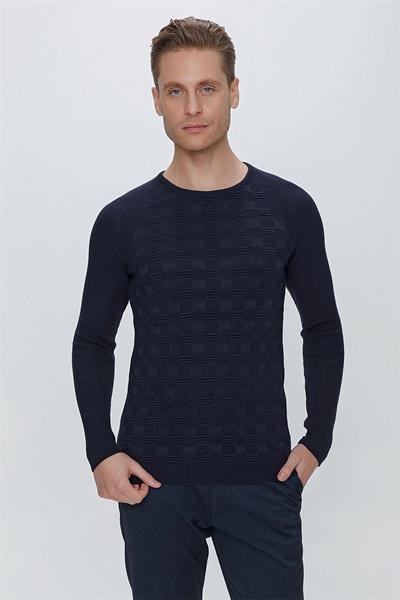 TR 854 Slim Fit Lacivert Klasik Triko