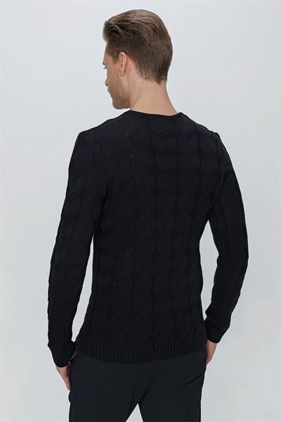 TR 856 Slim Fit Lacivert Klasik Triko
