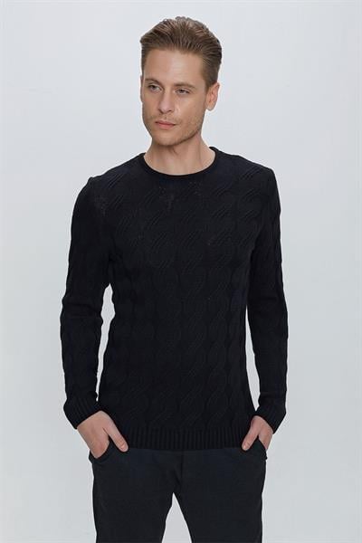 TR 856 Slim Fit Lacivert Klasik Triko