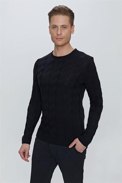 TR 856 Slim Fit Lacivert Klasik Triko
