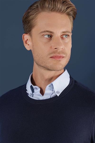 TR 858 Slim Fit Lacivert Klasik Triko